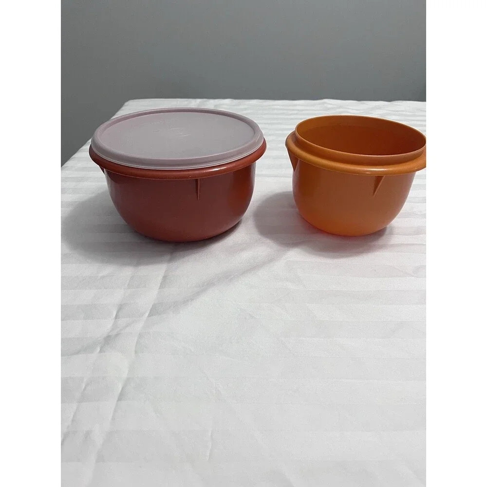 Tupperware Harvest Bowls Set 271-9 8 Cup With Lid & 270 Orange No Lid VTG
